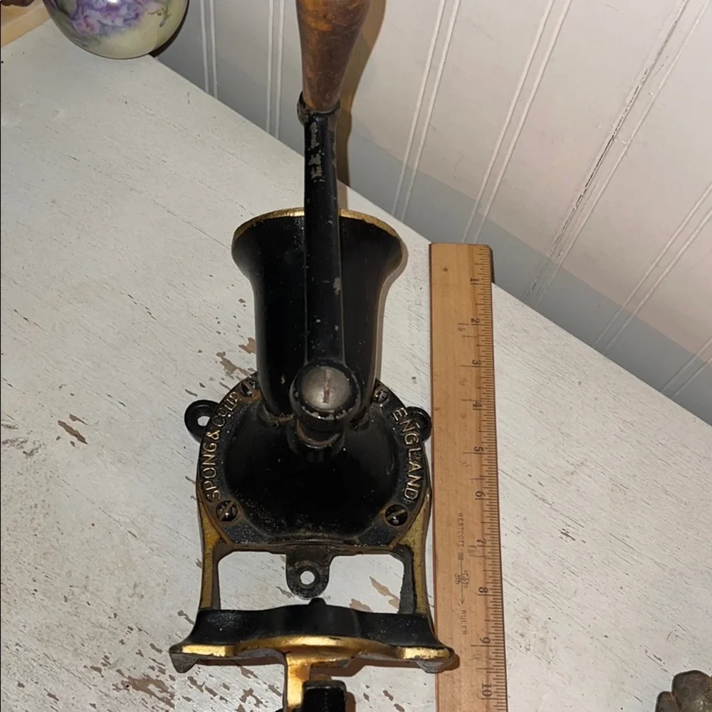 Antique Spong & Co. England Hand Grinder coffee mounted